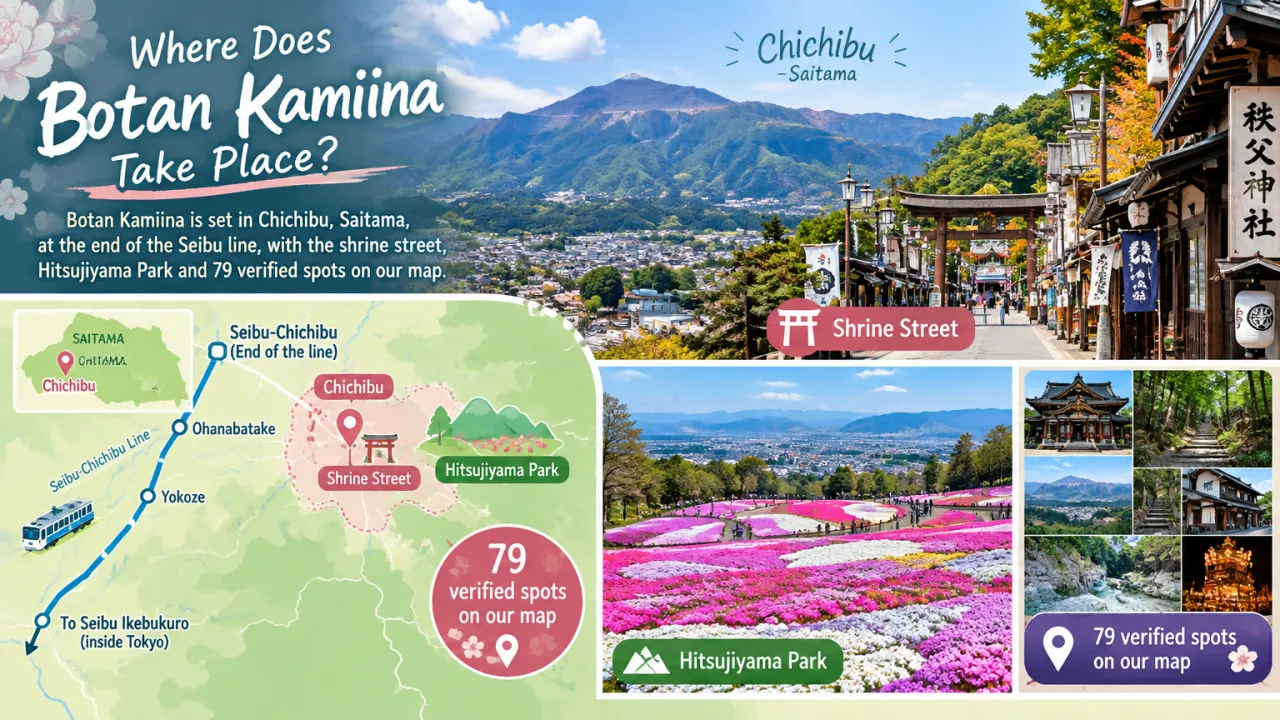 Illustrated view of Hitsujiyama Park shibazakura, Chichibu