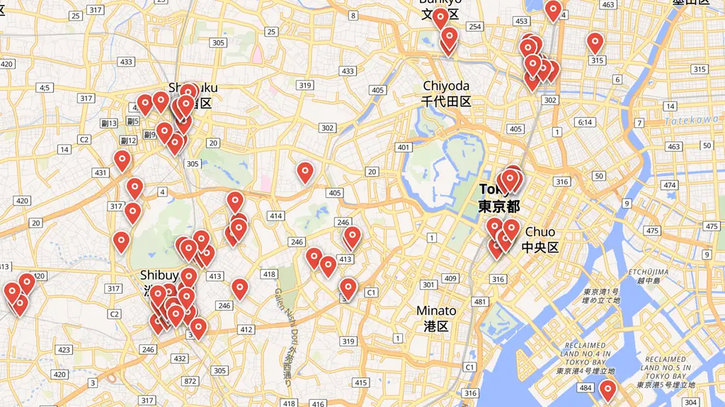 Map preview — The whole route in one view — Yotsuya, Ochanomizu, Kanda Myojin, Akihabara and Shibuya
