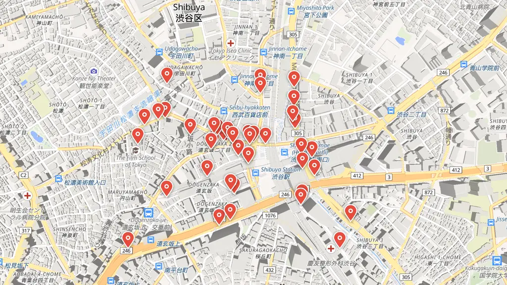 Map preview — Verified Shibuya Incident locations around Shibuya Scramble Crossing — the station platforms, gates, and streets where the arc unfolds