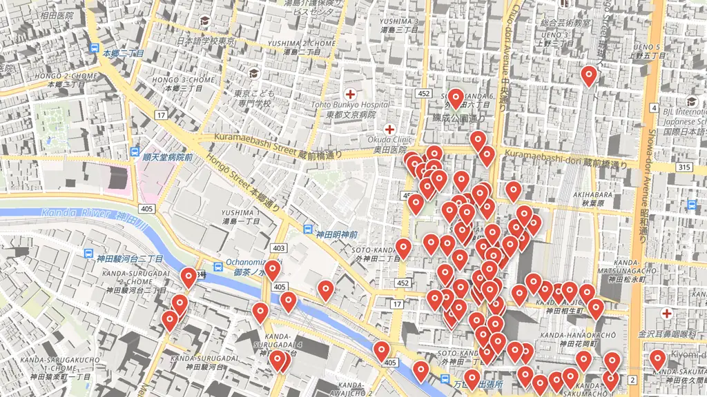 Map preview — Kanda Myojin sits just uphill from Akihabara — one shrine visit away from one of Japan's densest clusters of verified anime locations