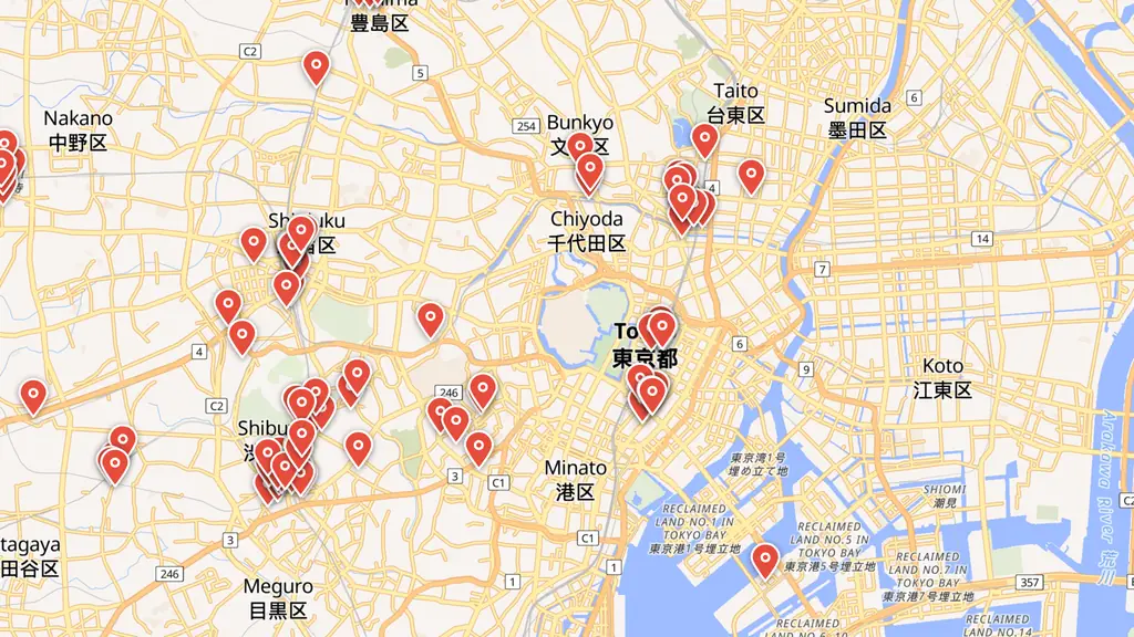Map preview — Central Tokyo's verified locations cluster into walkable neighborhoods — the raw material of a well-planned day