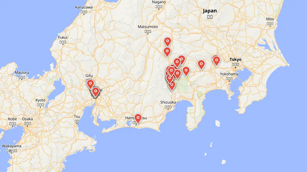 Map preview — Verified Yuru Camp△ Movie locations across Nagoya, Tokyo and Minobu